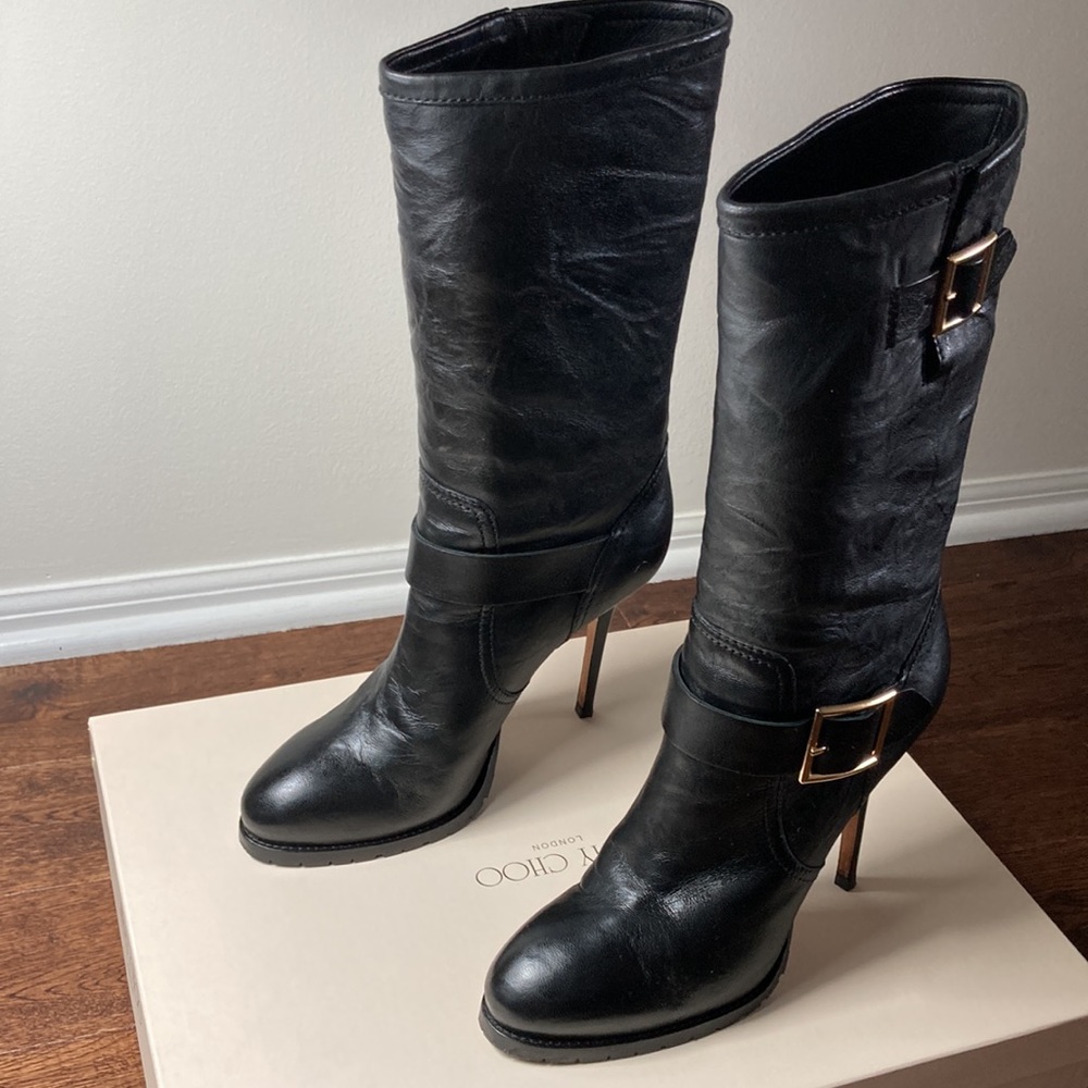 Jimmy Choo biker leather unlined heeled boots - Picture 3 of 15